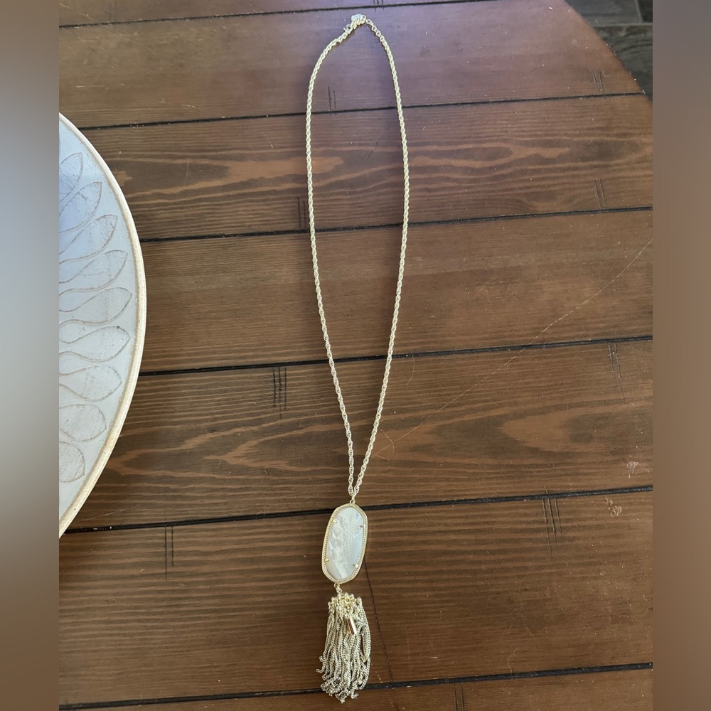 Kendra Scott Rayne Gold and Pearl/ Cream Tassel Necklace